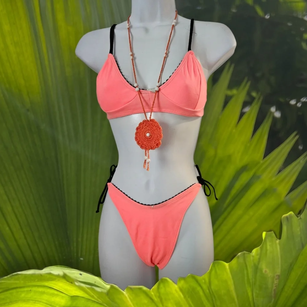 HANDMADE CROCHET Orange Necklace - Picture 2 of 4